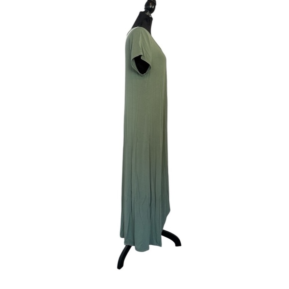 H by Halston Olive Green High-Low Maxi Dress Short Sleeve Rayon Blend Size M - Picture 4 of 9